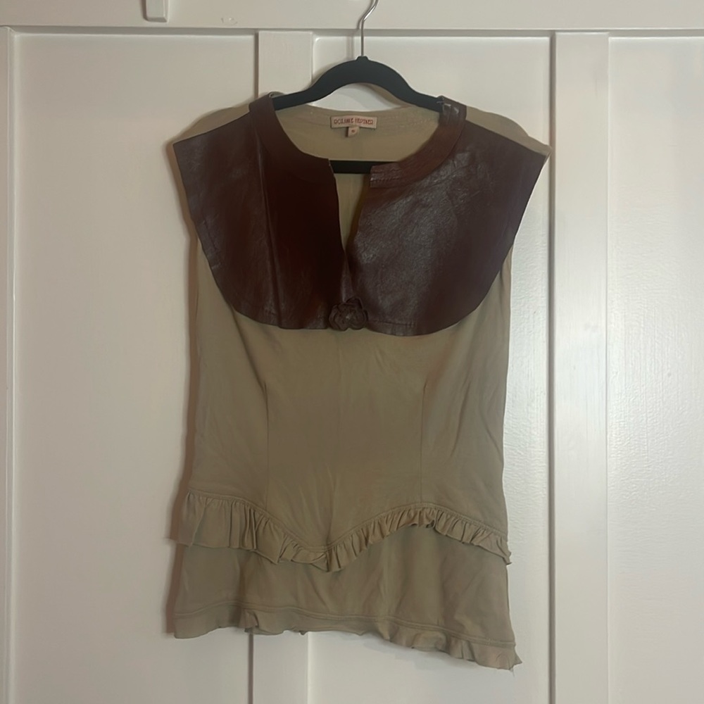 Roxanne Heptner ruffle sleeveless top with leather detailing